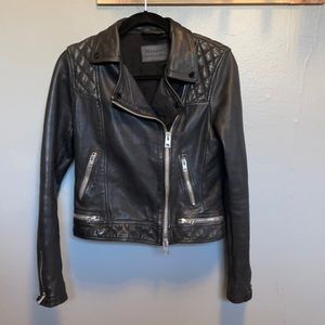 Black All Saints Conroy leather jacket, size 6